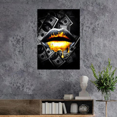 Golden Lip Painting - Abstract Canvas Artwork for Home Wall Decor