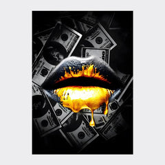 Golden Lip Painting - Abstract Canvas Artwork for Home Wall Decor