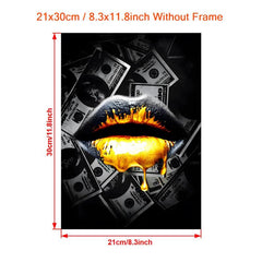Golden Lip Painting - Abstract Canvas Artwork for Home Wall Decor