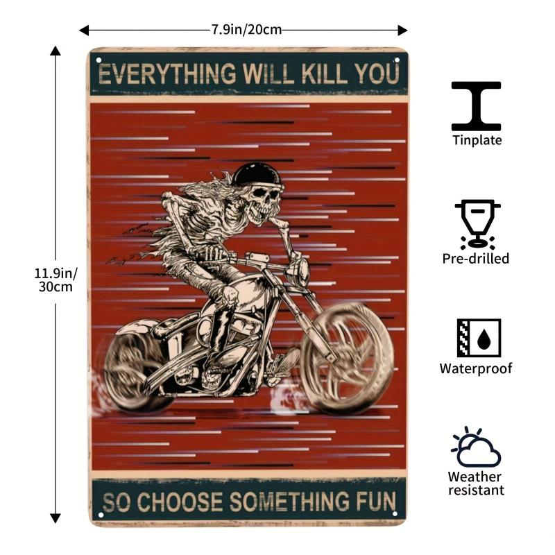 Vintage Motorcycle Skulls Tin Sign for Bars and Restaurants