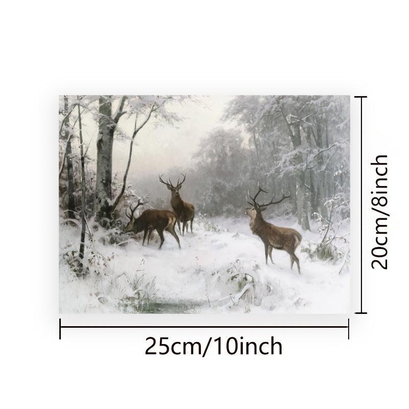 Vintage Deer in Snow Canvas Poster Winter Art Print Woodlands Christmas Wall Pic
