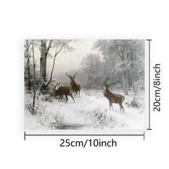 Vintage Deer in Snow Canvas Poster Winter Art Print Woodlands Christmas Wall Pic