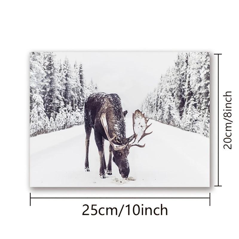 Vintage Deer in Snow Canvas Poster Winter Art Print Woodlands Christmas Wall Pic