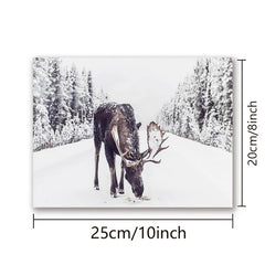 Vintage Deer in Snow Canvas Poster Winter Art Print Woodlands Christmas Wall Pic