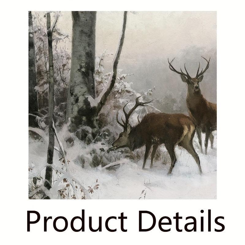 Vintage Deer in Snow Canvas Poster Winter Art Print Woodlands Christmas Wall Pic