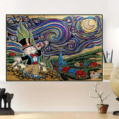 Starry Sky Monopoly Dollars Money Painting On Canvas Wall Art