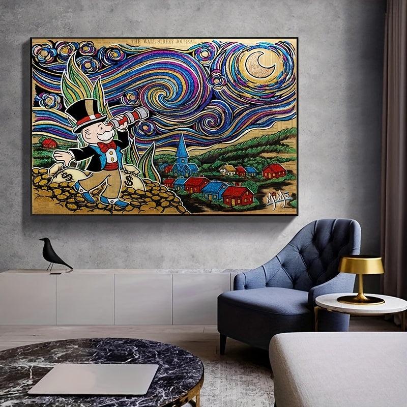 Starry Sky Monopoly Dollars Money Painting On Canvas Wall Art