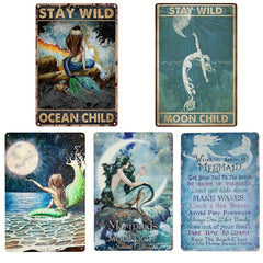 Vintage Mermaid Stay Wild Moon Child Tin Sign