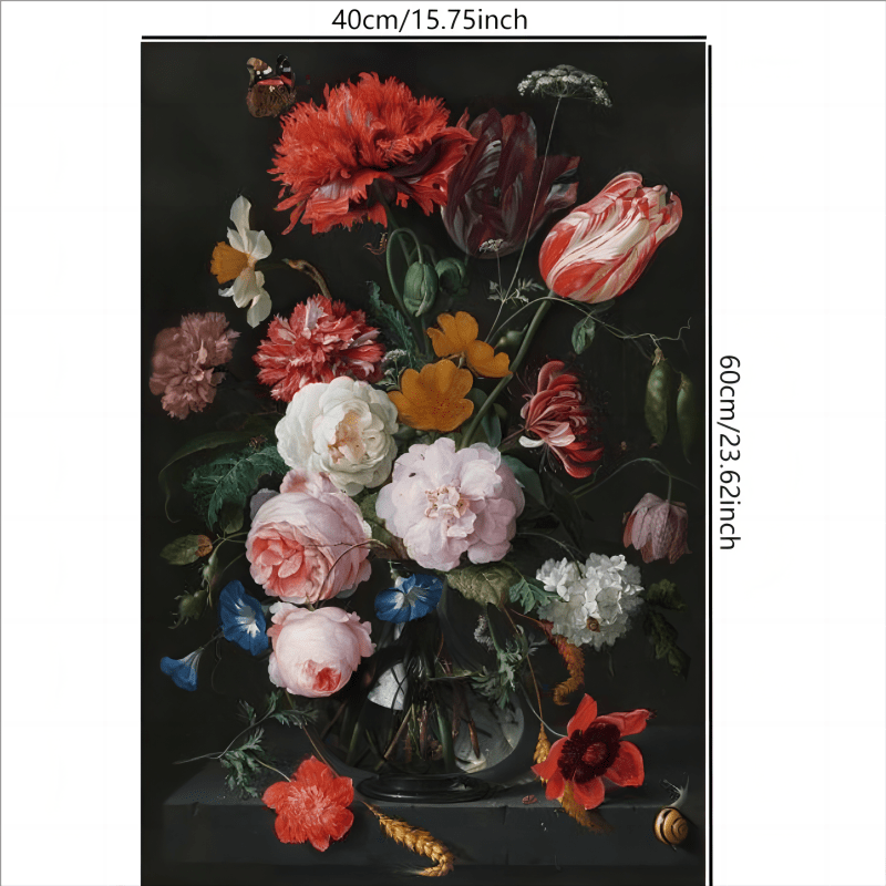 Classical Flowers in a Glass Vase Canvas Painting for Wall Decoration