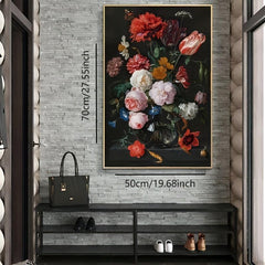 Classical Flowers in a Glass Vase Canvas Painting for Wall Decoration