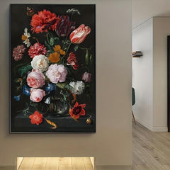 Classical Flowers in a Glass Vase Canvas Painting for Wall Decoration