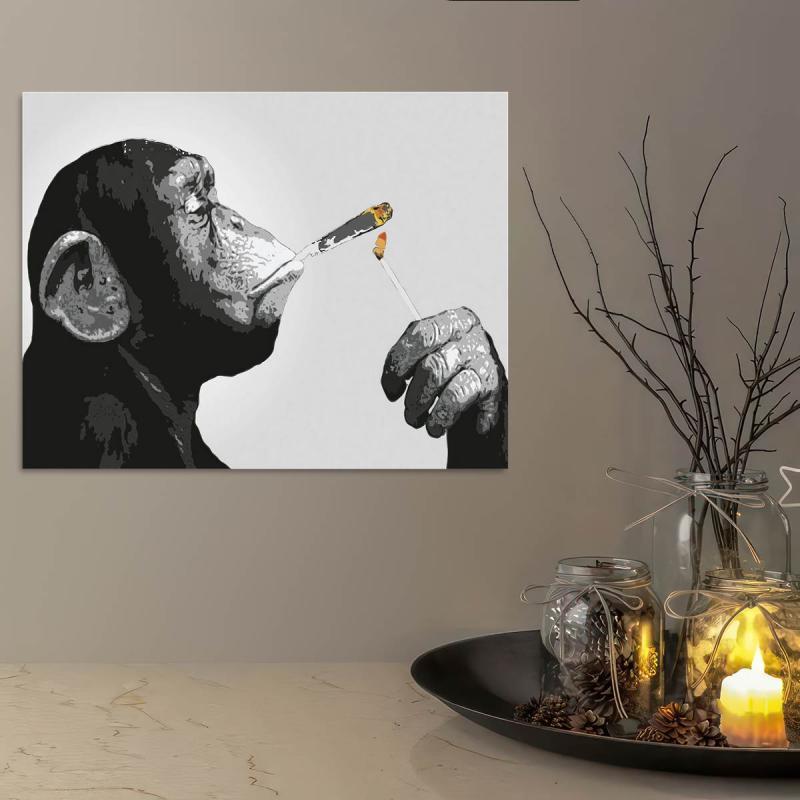 Unique Animal Art Canvas Painting Monkey Orangutan Smoking Cigar Poster Prints