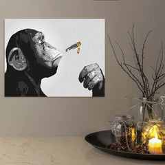 Unique Animal Art Canvas Painting Monkey Orangutan Smoking Cigar Poster Prints