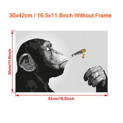 Unique Animal Art Canvas Painting Monkey Orangutan Smoking Cigar Poster Prints
