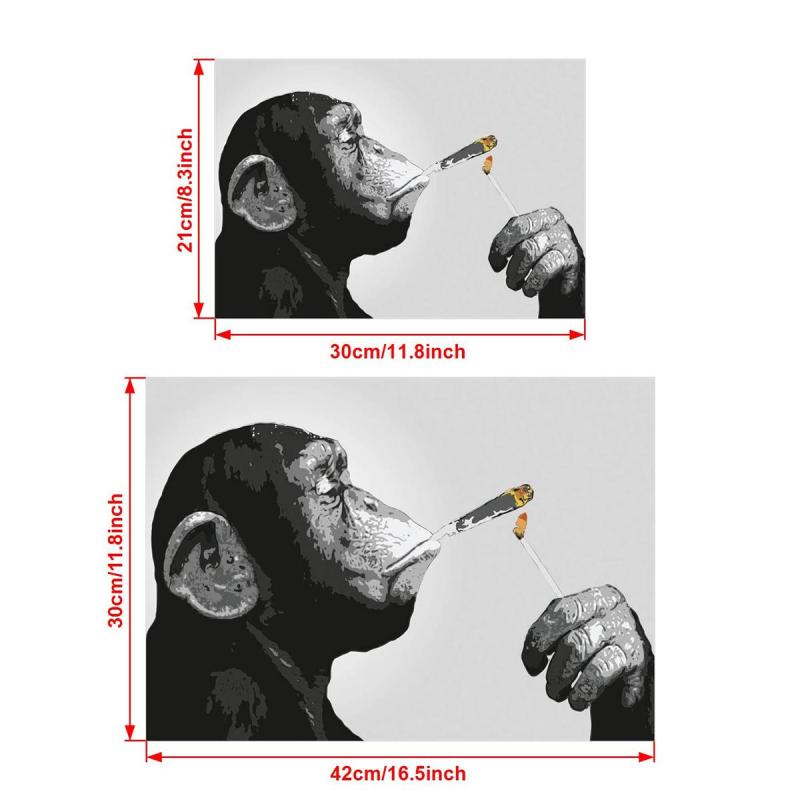 Unique Animal Art Canvas Painting Monkey Orangutan Smoking Cigar Poster Prints