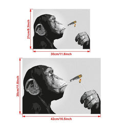 Unique Animal Art Canvas Painting Monkey Orangutan Smoking Cigar Poster Prints