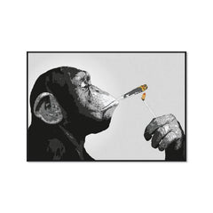Unique Animal Art Canvas Painting Monkey Orangutan Smoking Cigar Poster Prints