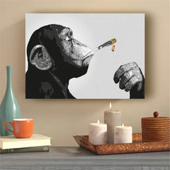Unique Animal Art Canvas Painting Monkey Orangutan Smoking Cigar Poster Prints