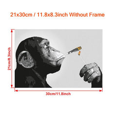 Unique Animal Art Canvas Painting Monkey Orangutan Smoking Cigar Poster Prints