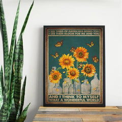 Vintage Sunflower Butterfly Canvas Painting