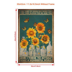 Vintage Sunflower Butterfly Canvas Painting