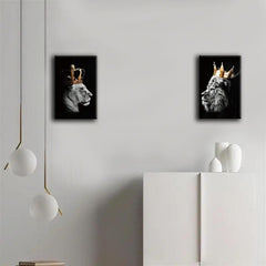 African Lion Couple King Crown Canvas Frame Wall Art 20x12 Inches