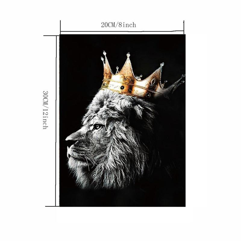 African Lion Couple King Crown Canvas Frame Wall Art 20x12 Inches