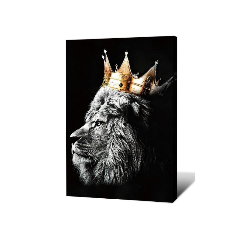 African Lion Couple King Crown Canvas Frame Wall Art 20x12 Inches