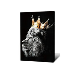 African Lion Couple King Crown Canvas Frame Wall Art 20x12 Inches