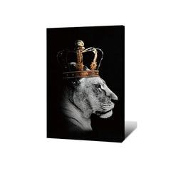 African Lion Couple King Crown Canvas Frame Wall Art 20x12 Inches