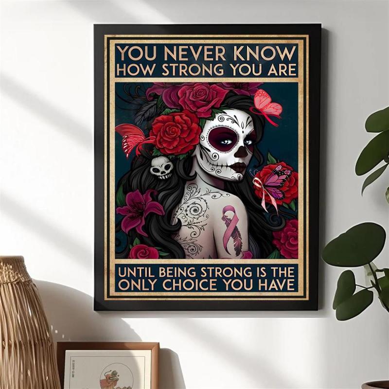 Skull Girl Flower Painting On Canvas Wall Art
