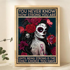 Skull Girl Flower Painting On Canvas Wall Art