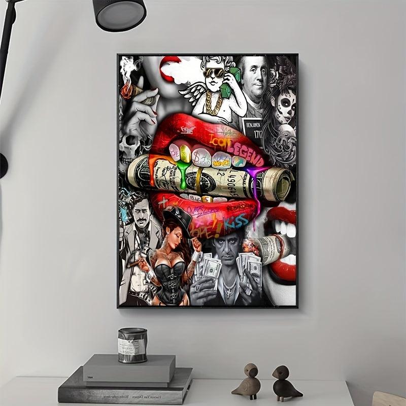 Red Lip Graffiti Canvas Painting Wall Artwork