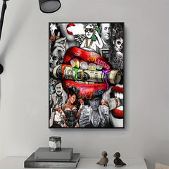 Red Lip Graffiti Canvas Painting Wall Artwork