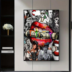 Red Lip Graffiti Canvas Painting Wall Artwork