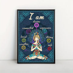 Retro Poster Canvas Print I Am Safe 7 Chakras Knowledge Yoga Meditation