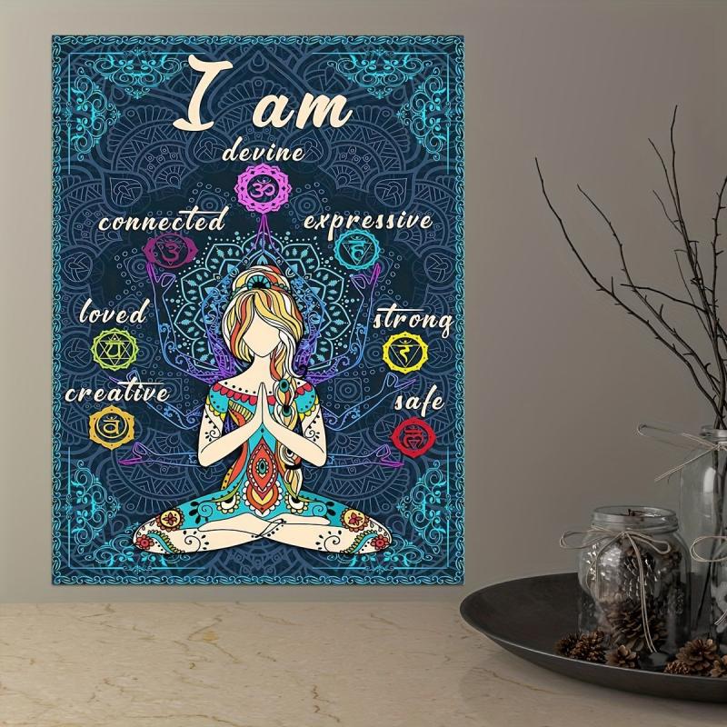 Retro Poster Canvas Print I Am Safe 7 Chakras Knowledge Yoga Meditation
