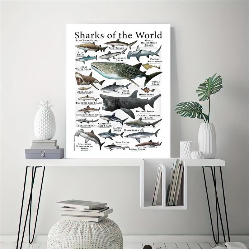 Canvas Painting Sharks Of The World Poster Print Wall Art