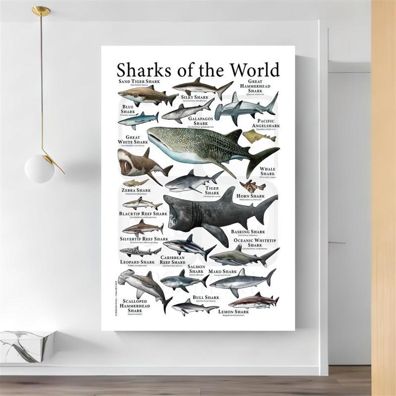 Canvas Painting Sharks Of The World Poster Print Wall Art