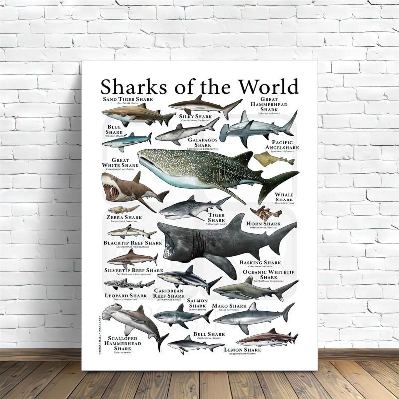 Canvas Painting Sharks Of The World Poster Print Wall Art