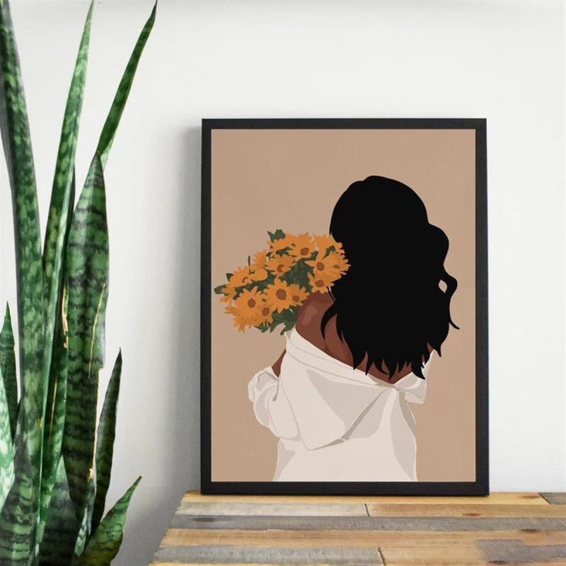 African American Woman Painting On Canvas Wall Art Modern Artwork