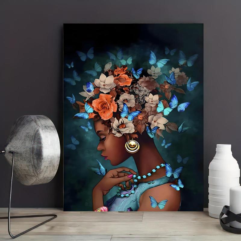 Abstract Canvas Painting Pretty Girl And Flower Butterfly Painting