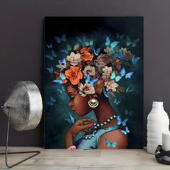 Abstract Canvas Painting Pretty Girl And Flower Butterfly Painting