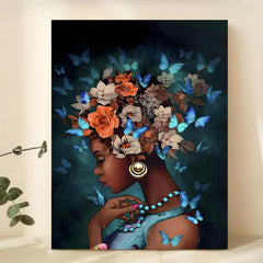 Abstract Canvas Painting Pretty Girl And Flower Butterfly Painting