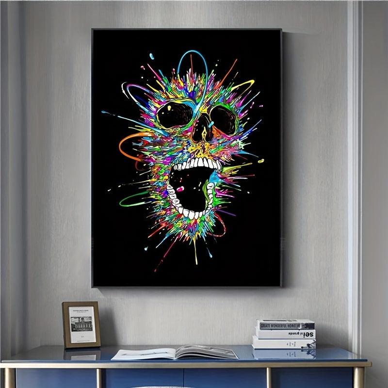 Colorful Skull Painting Animation Poster Canvas Decor