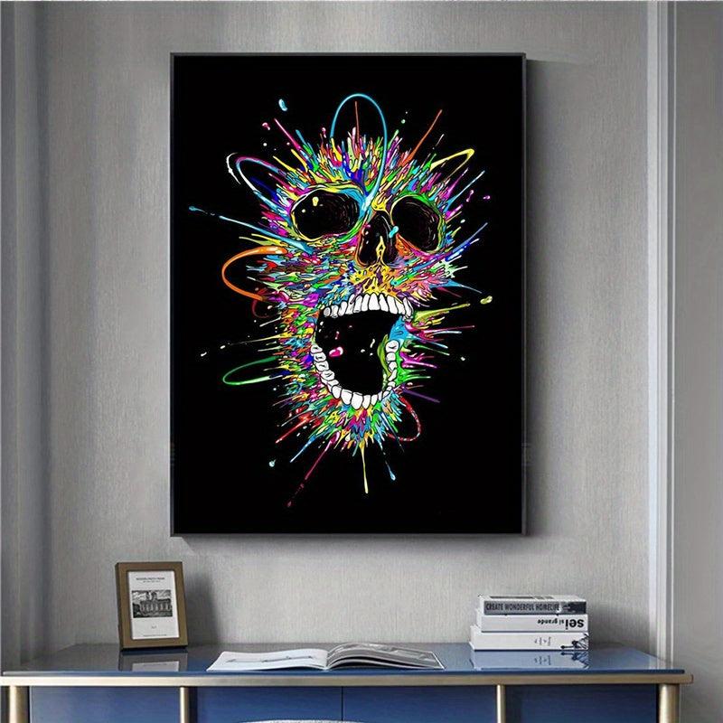 Colorful Skull Painting Animation Poster Canvas Decor
