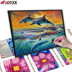 Sunset Dolphins Diamond Painting - Home Decor Kit