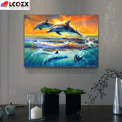 Sunset Dolphins Diamond Painting - Home Decor Kit