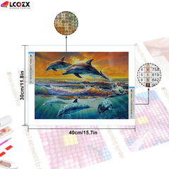 Sunset Dolphins Diamond Painting - Home Decor Kit
