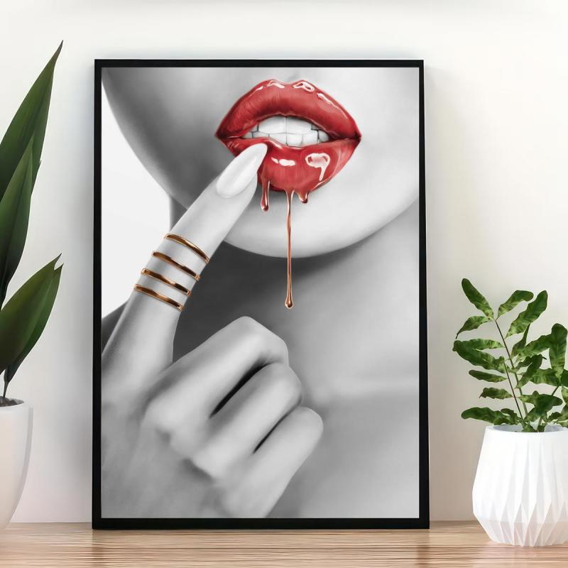 Abstract Woman With Red Lips Canvas Painting